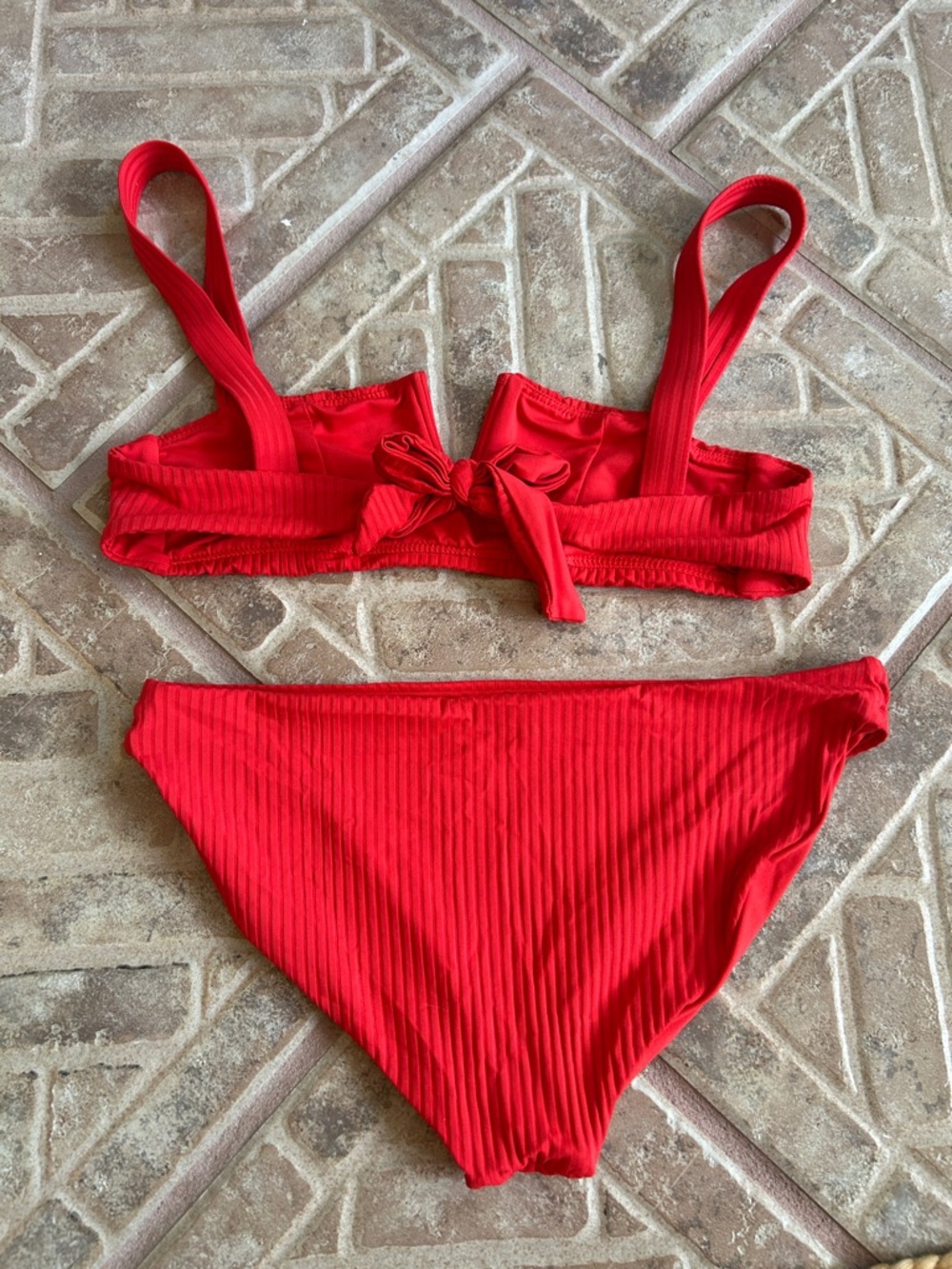 Vitamin A Red Ribbed Bikini Set - Picture 4 of 5